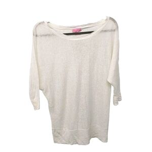Lilly Pulizter Linen Boat Neck 3/4 Sleeve Dolman Knit Top Womens Size XS White